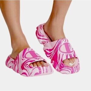 Champion Pink Mellow Squish Swirl Slide Platform Sandals Size 10